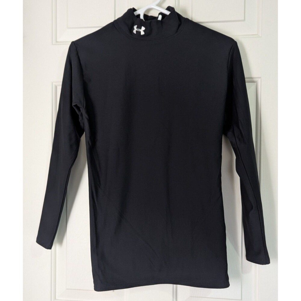 Under Armour L/S Compression Shirt Womens Medium Black Mock Neck Logo Sportswear